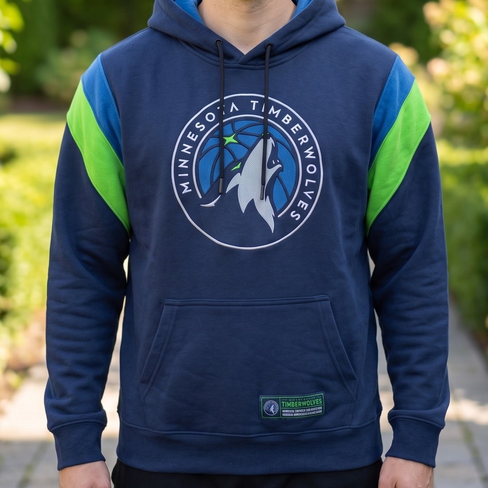 Ultra Game‎ NBA Minnesota Timberwolves Hoodie Navy Blue Lime Green Embroidered M